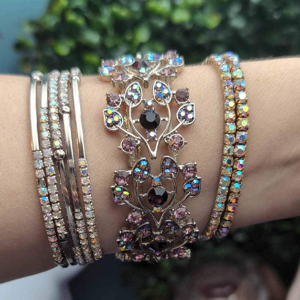 Dazzling AB Crystal Floral Bracelet Set